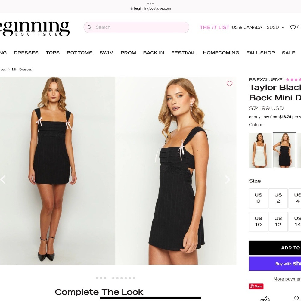 Beginning Boutique Taylor Black Mini Dress with pink and white  removable bows
